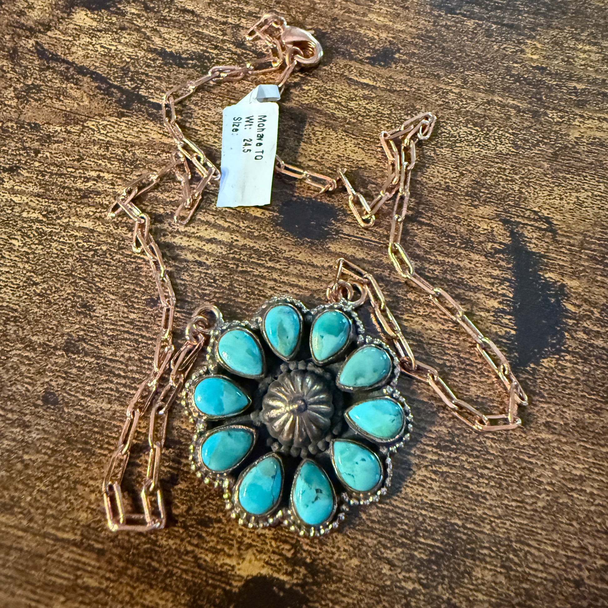 Mohave Turquoise Gemstone and Copper Paper Clip 18 Inch Chain Wild West Boho