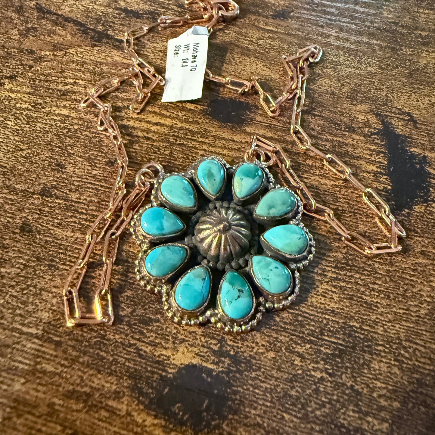 Mohave Turquoise Gemstone and Copper Paper Clip 18 Inch Chain Wild West Boho