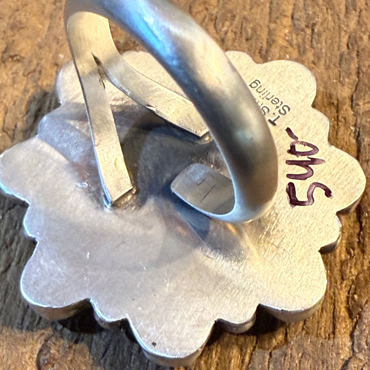 T. Smith Native Signed Mohave Turquoise Cluster Ring, Adjustable, 1.5 Inch Diameter Wild West Boho