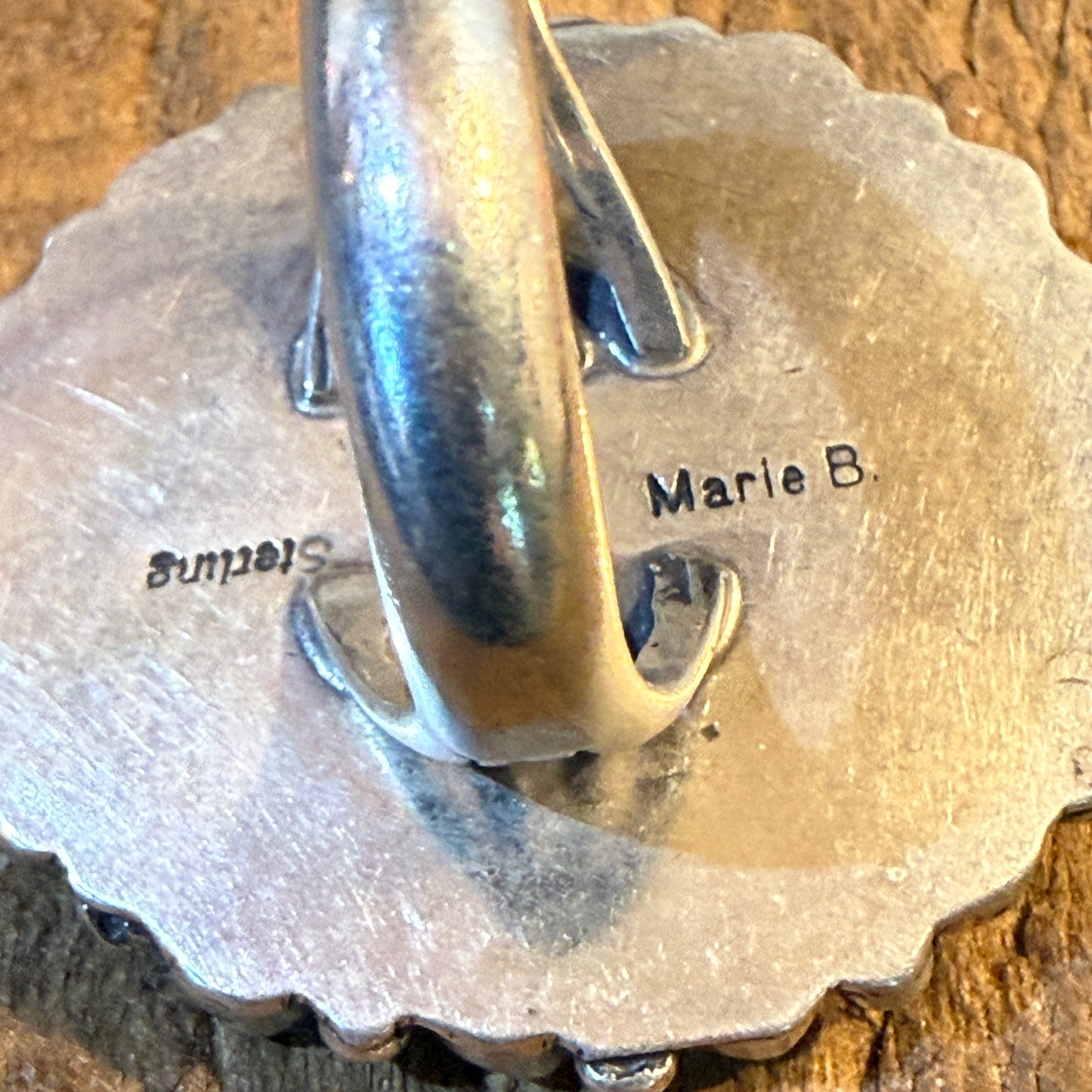 Marie B. Signed Native Handmade Kingman Turquoise Cluster Ring, Size 9 Wild West Boho