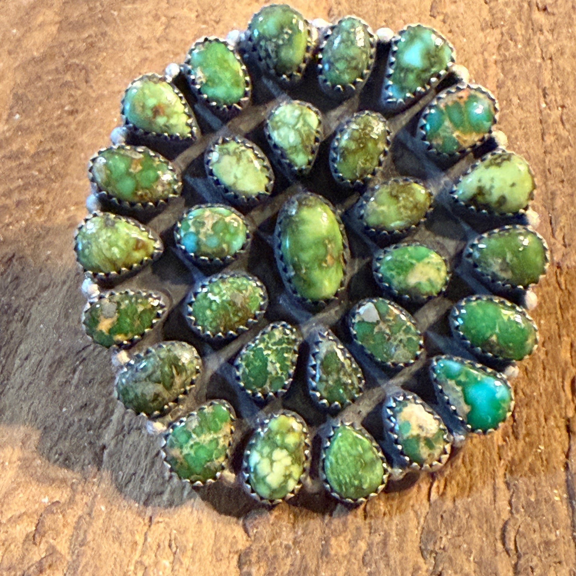 Sonoran Gold Turquoise Gemstones Cluster Oversized Statement Ring, Adjustable, Sterling Silver Wild West Boho