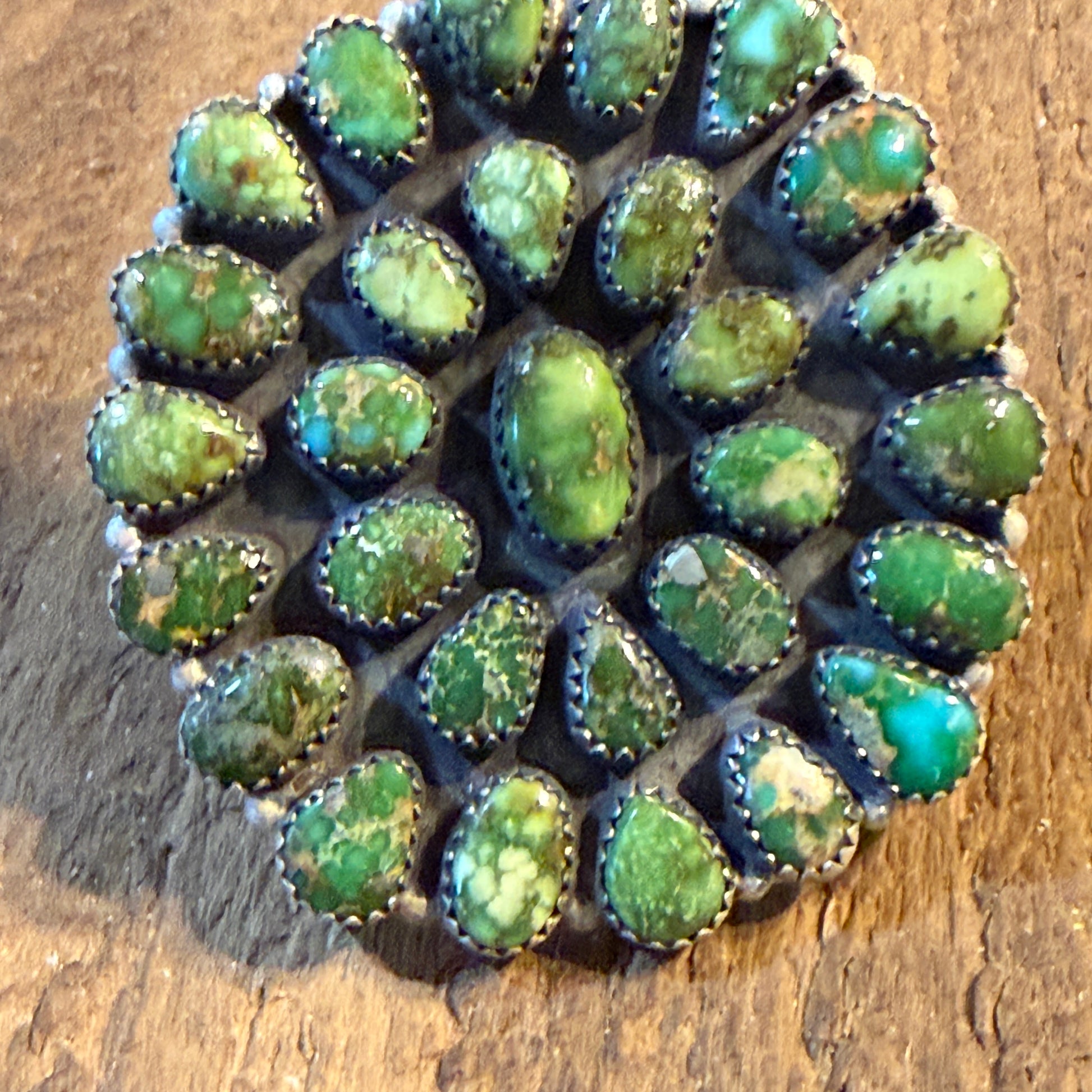 Sonoran Gold Turquoise Gemstones Cluster Oversized Statement Ring, Adjustable, Sterling Silver Wild West Boho