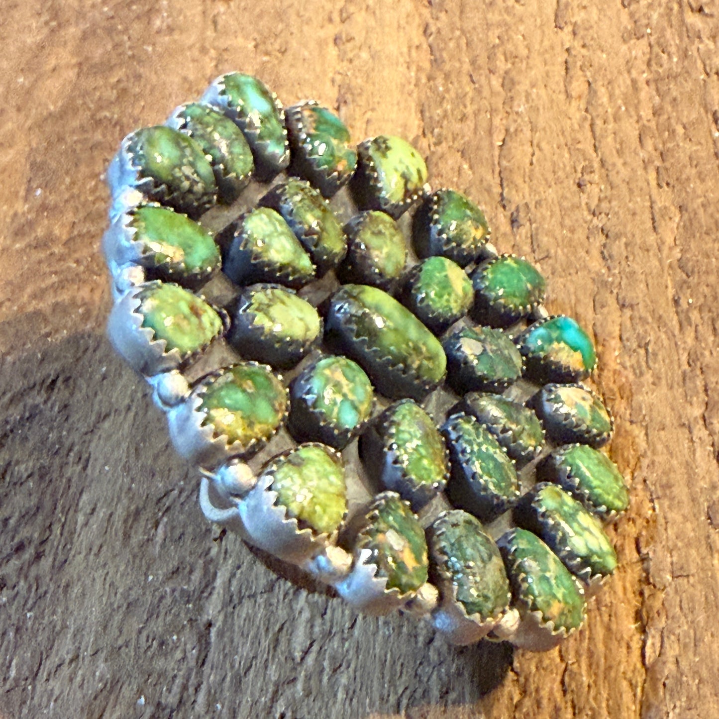 Sonoran Gold Turquoise Gemstones Cluster Oversized Statement Ring, Adjustable, Sterling Silver Wild West Boho