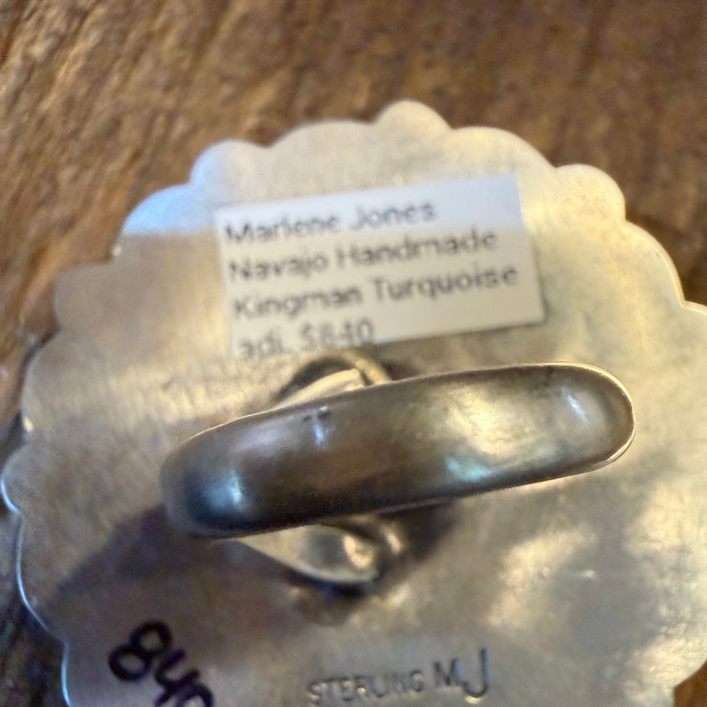 Marlene Jones Navaho Handmade Kingman Turquoise Cluster Adjustable Ring, Sterling Silver Wild West Boho