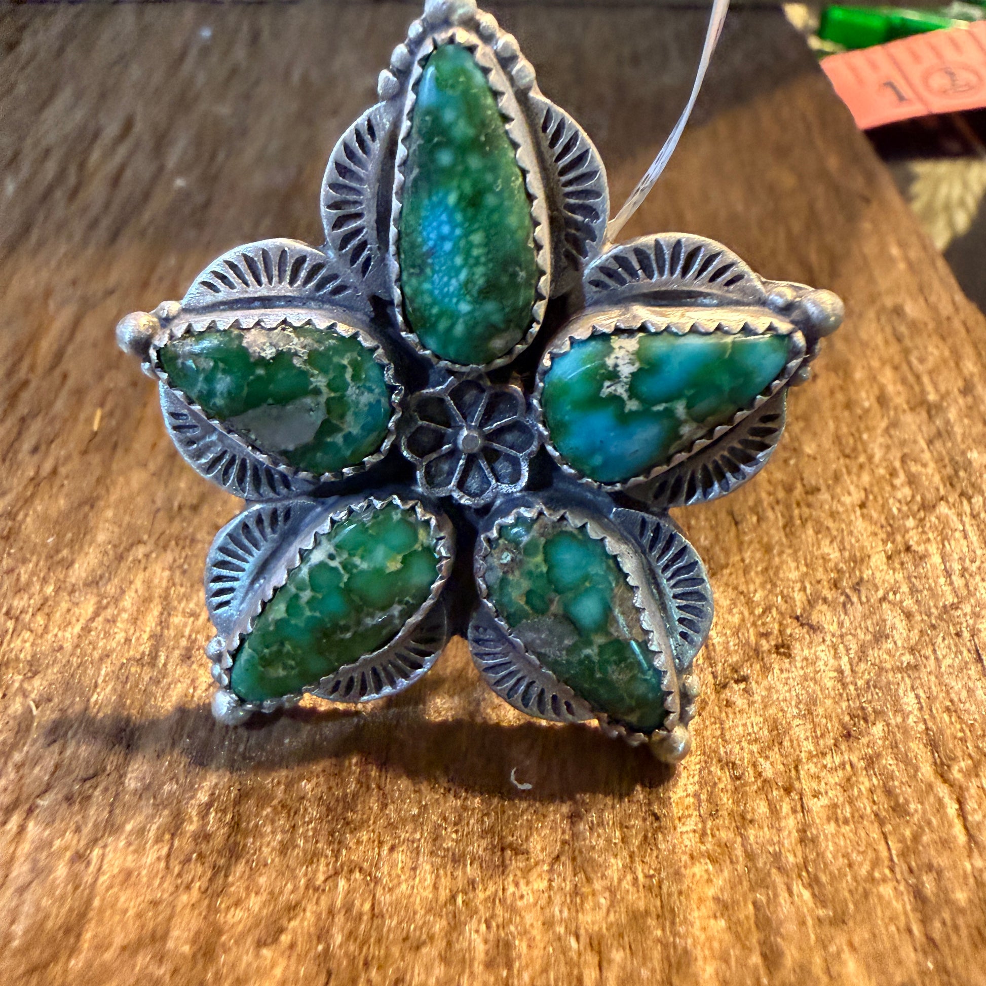 Sonoran Gold Turquoise Gemstone BiG Floral Adjustable Ring, Sterling Silver Wild West Boho