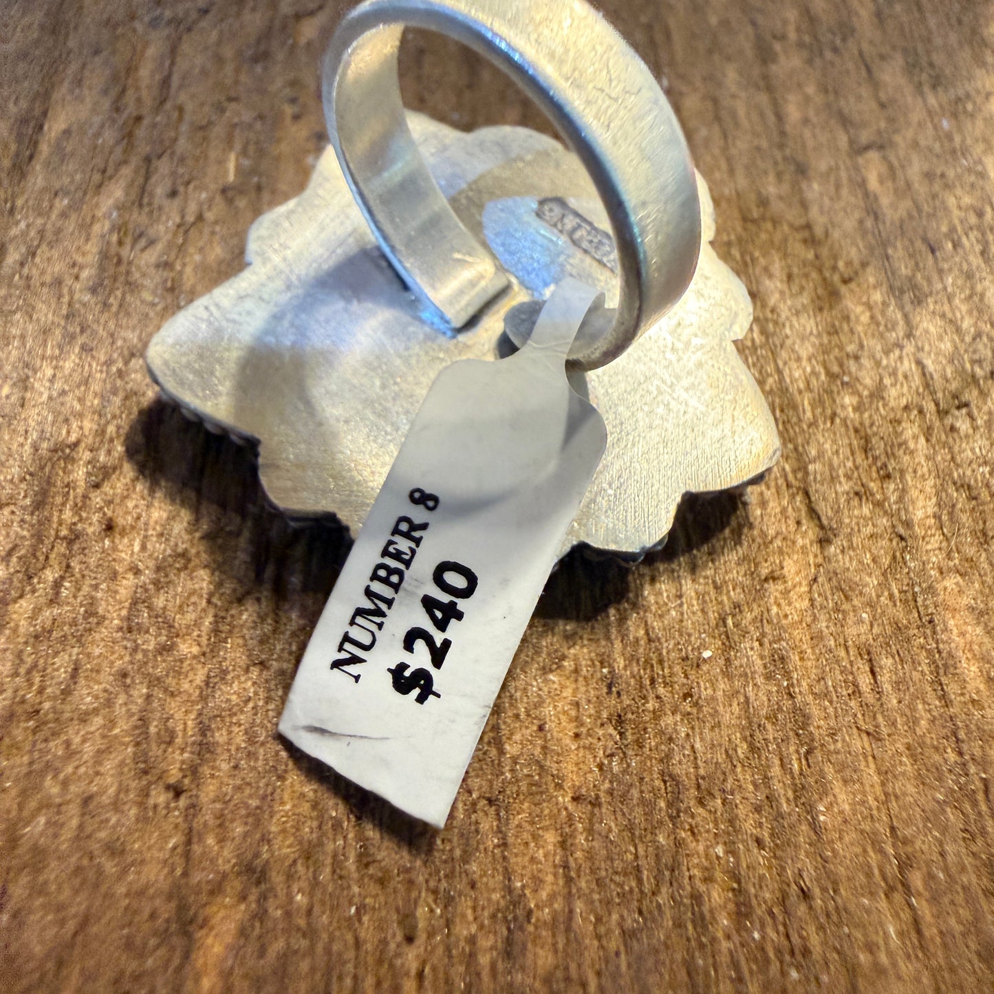 Mine Number 8 and Pink Conch Floral Cluster Adjustable Ring, Sterling Silver Wild West Boho