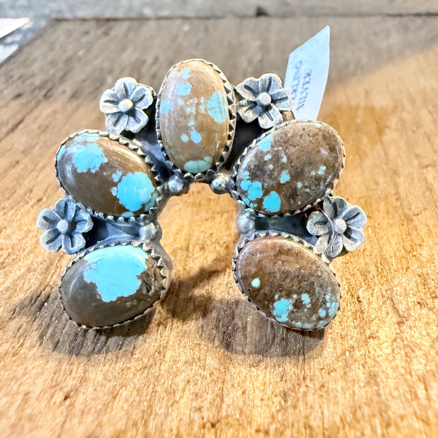 Mine Number 8 Turquoise Gemstones Naja Adjustable Ring, Sterling Silver Wild West Boho