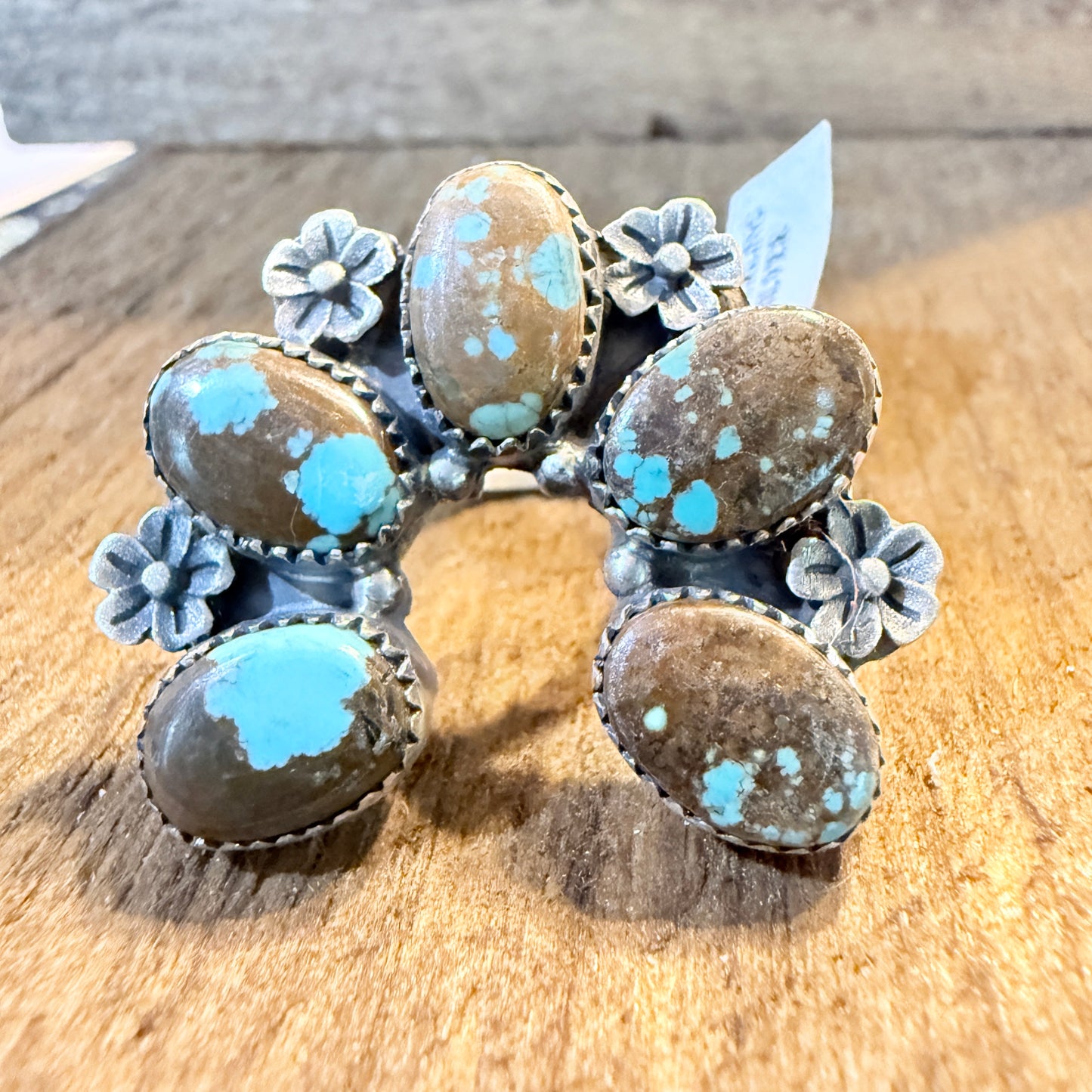 Mine Number 8 Turquoise Gemstones Naja Adjustable Ring, Sterling Silver Wild West Boho