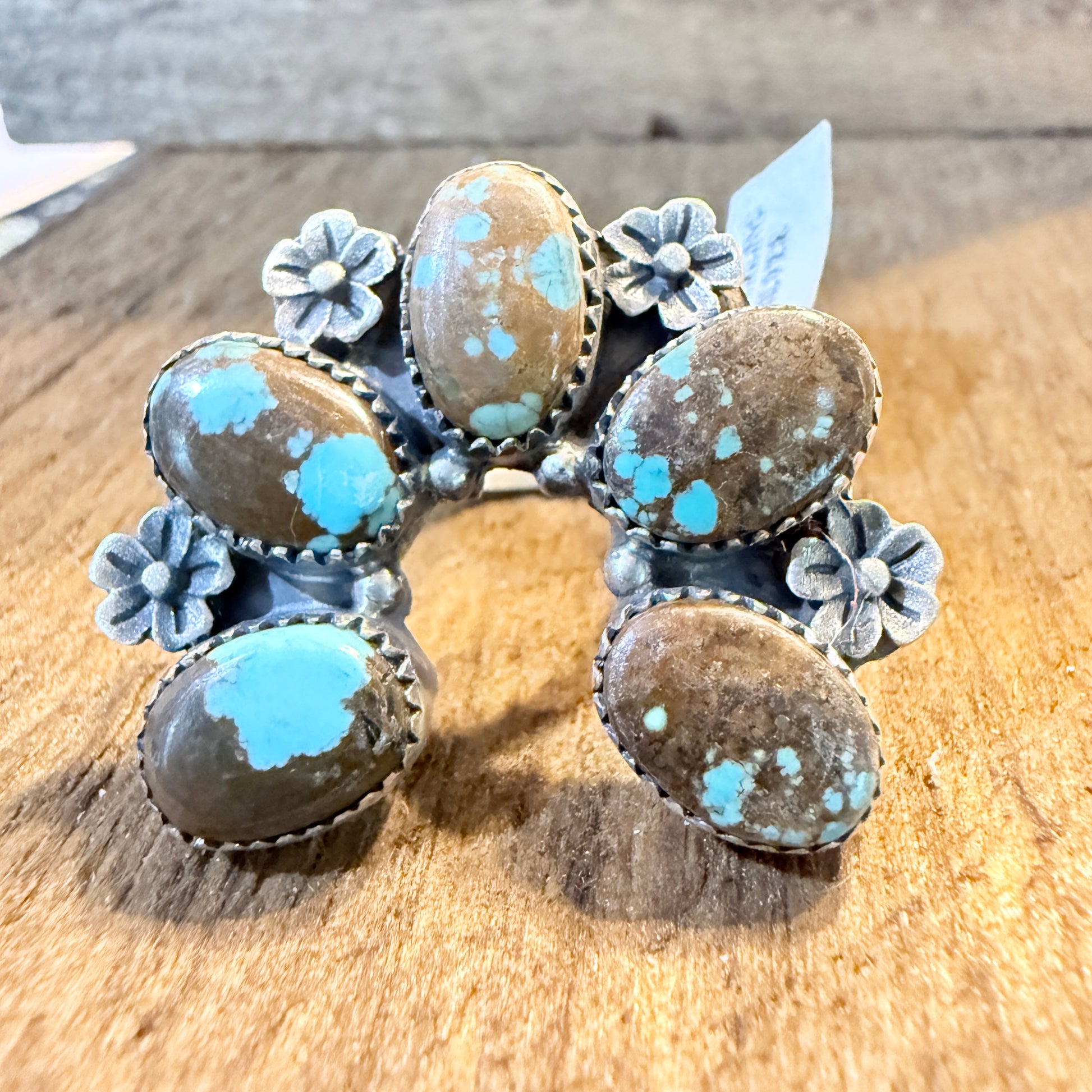 Mine Number 8 Turquoise Gemstones Naja Adjustable Ring, Sterling Silver Wild West Boho