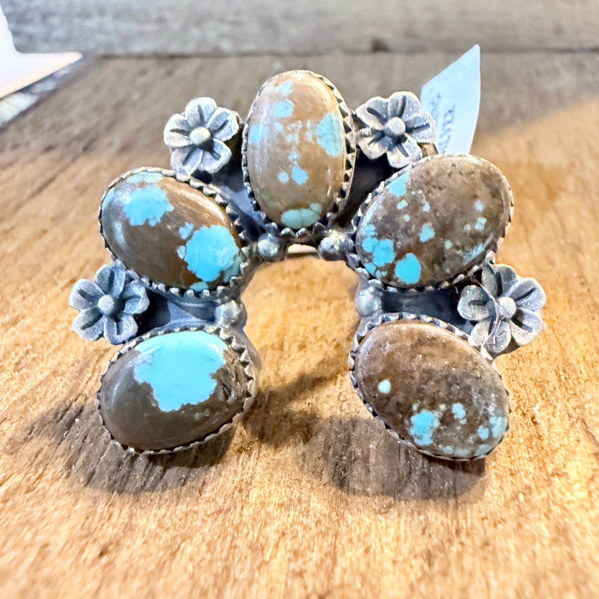 Mine Number 8 Turquoise Gemstones Naja Adjustable Ring, Sterling Silver Wild West Boho
