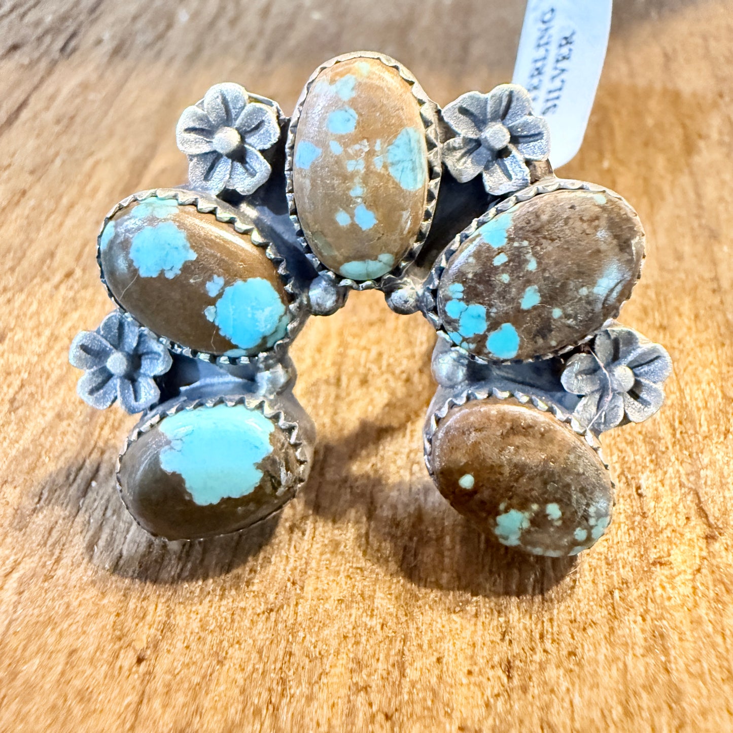 Mine Number 8 Turquoise Gemstones Naja Adjustable Ring, Sterling Silver Wild West Boho