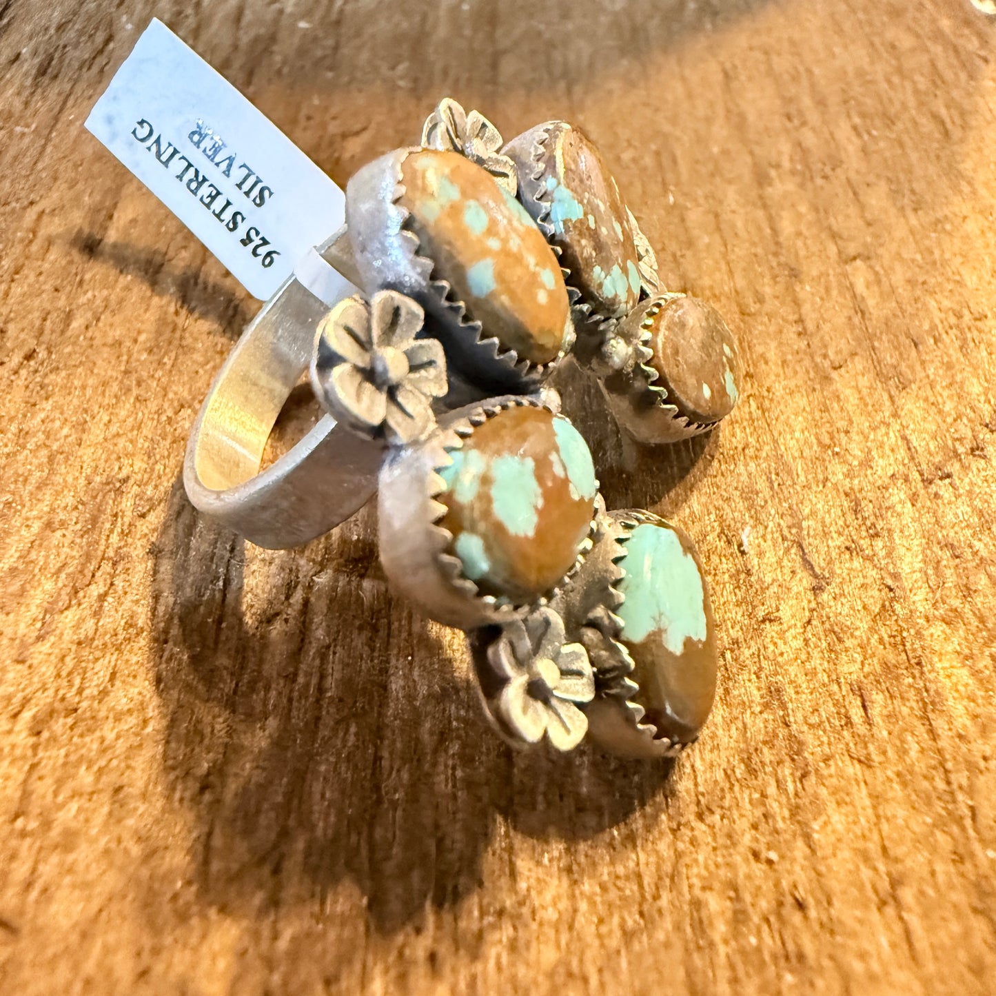 Mine Number 8 Turquoise Gemstones Naja Adjustable Ring, Sterling Silver Wild West Boho