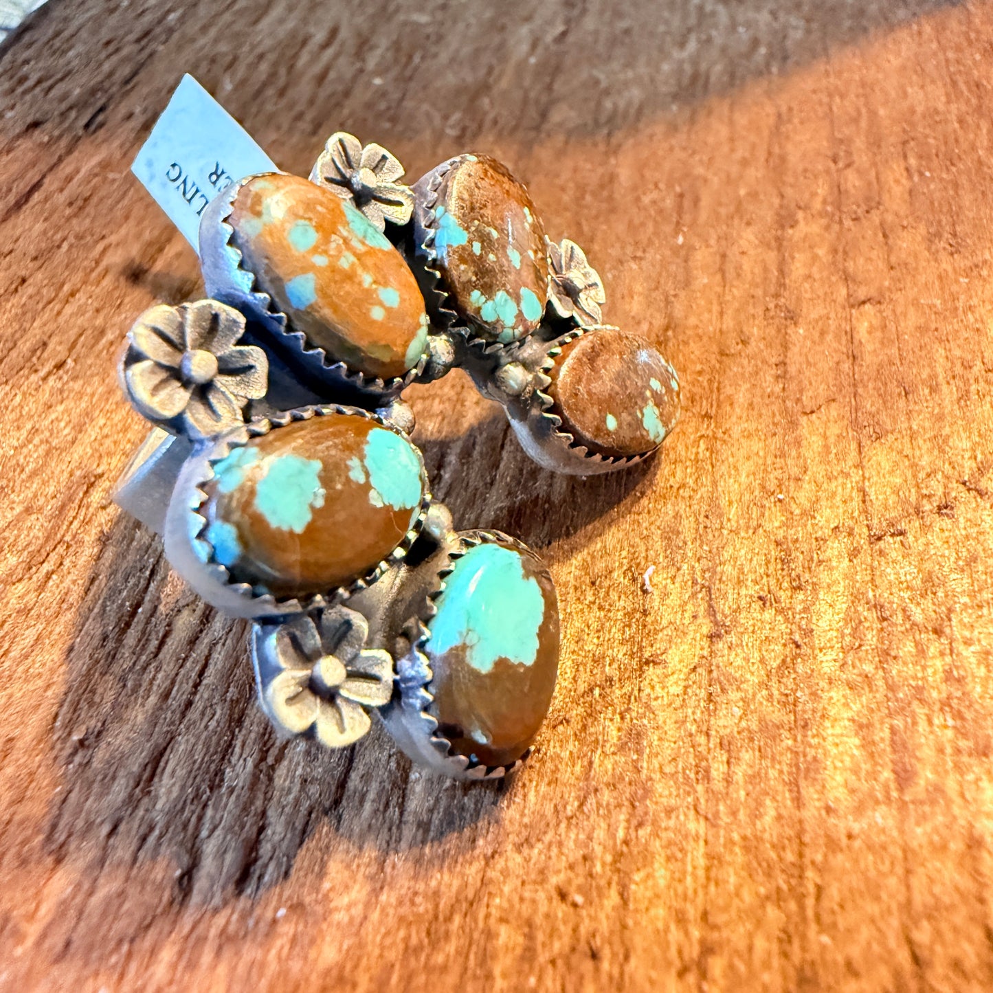 Mine Number 8 Turquoise Gemstones Naja Adjustable Ring, Sterling Silver Wild West Boho