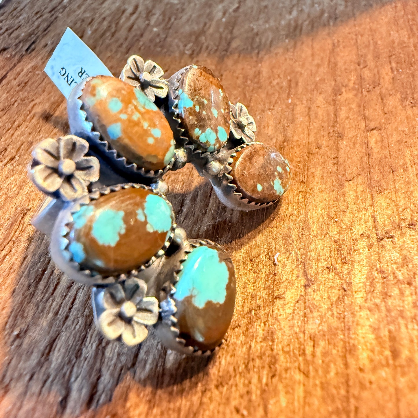 Mine Number 8 Turquoise Gemstones Naja Adjustable Ring, Sterling Silver Wild West Boho