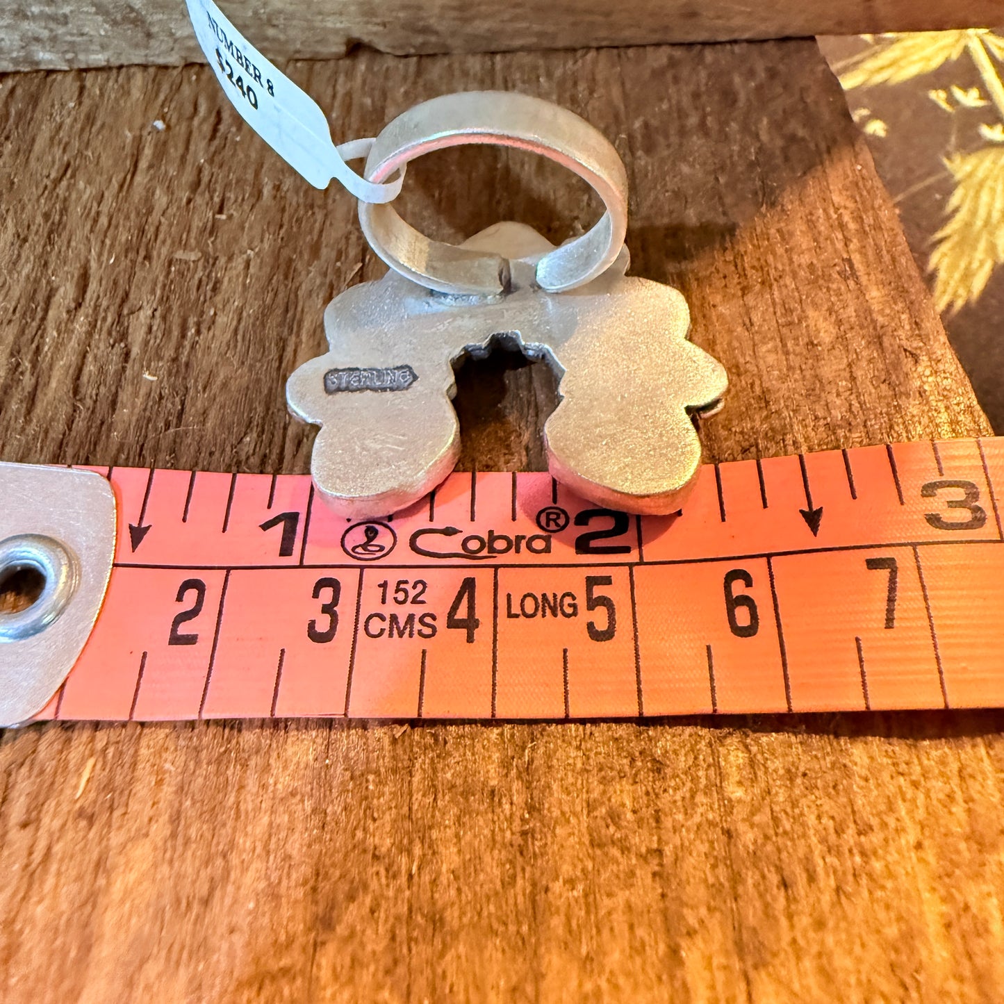 Mine Number 8 Turquoise Gemstones Naja Adjustable Ring, Sterling Silver Wild West Boho