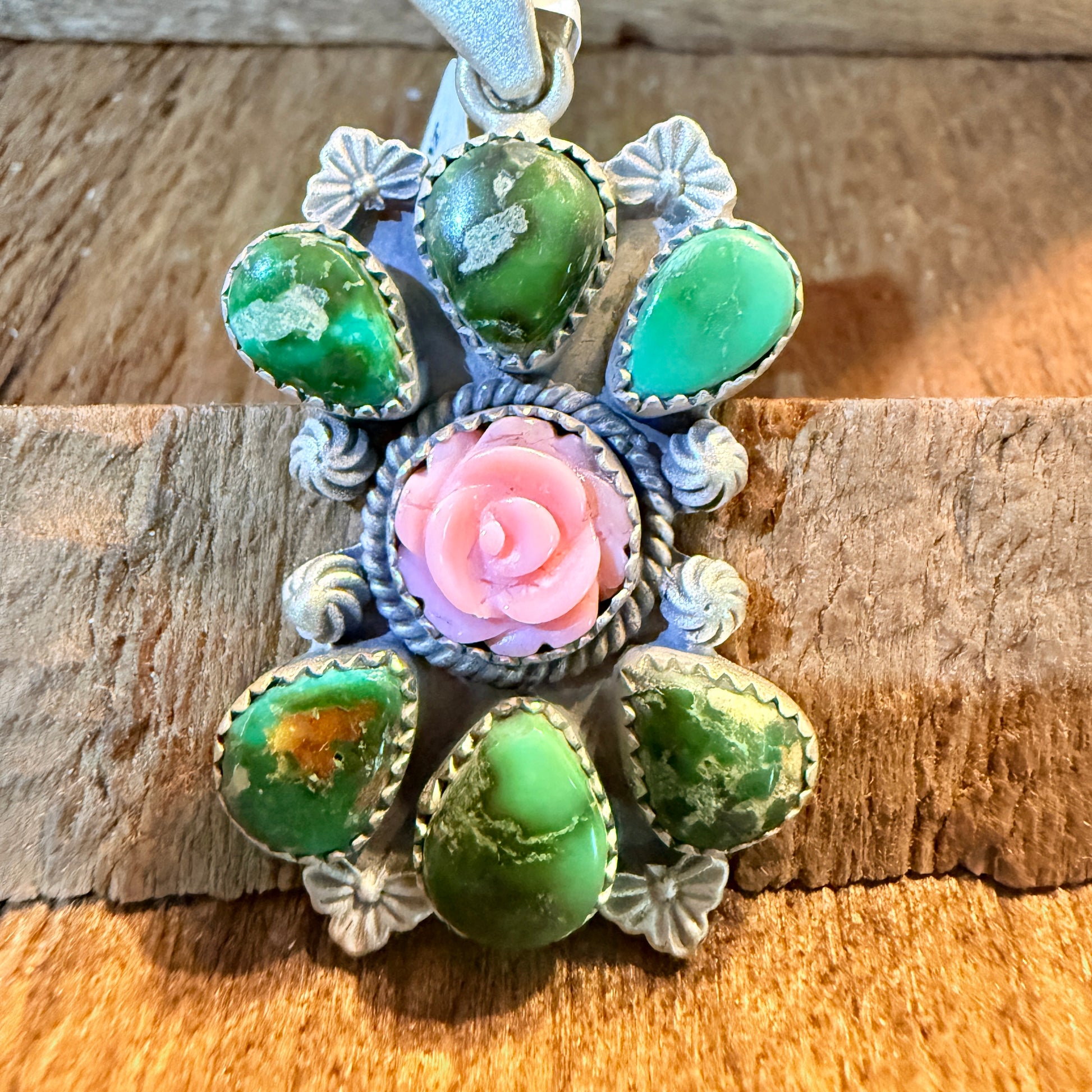 Sonoran Gold and Pink Conch Rose 2 Inch Cluster Pendant in Sterling Silver Wild West Boho
