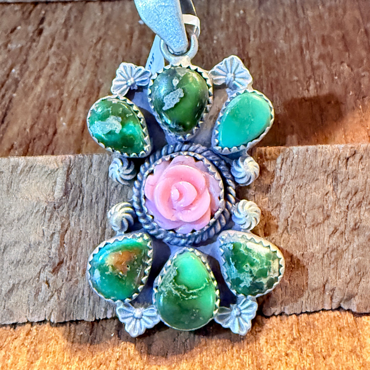 Sonoran Gold and Pink Conch Rose 2 Inch Cluster Pendant in Sterling Silver Wild West Boho