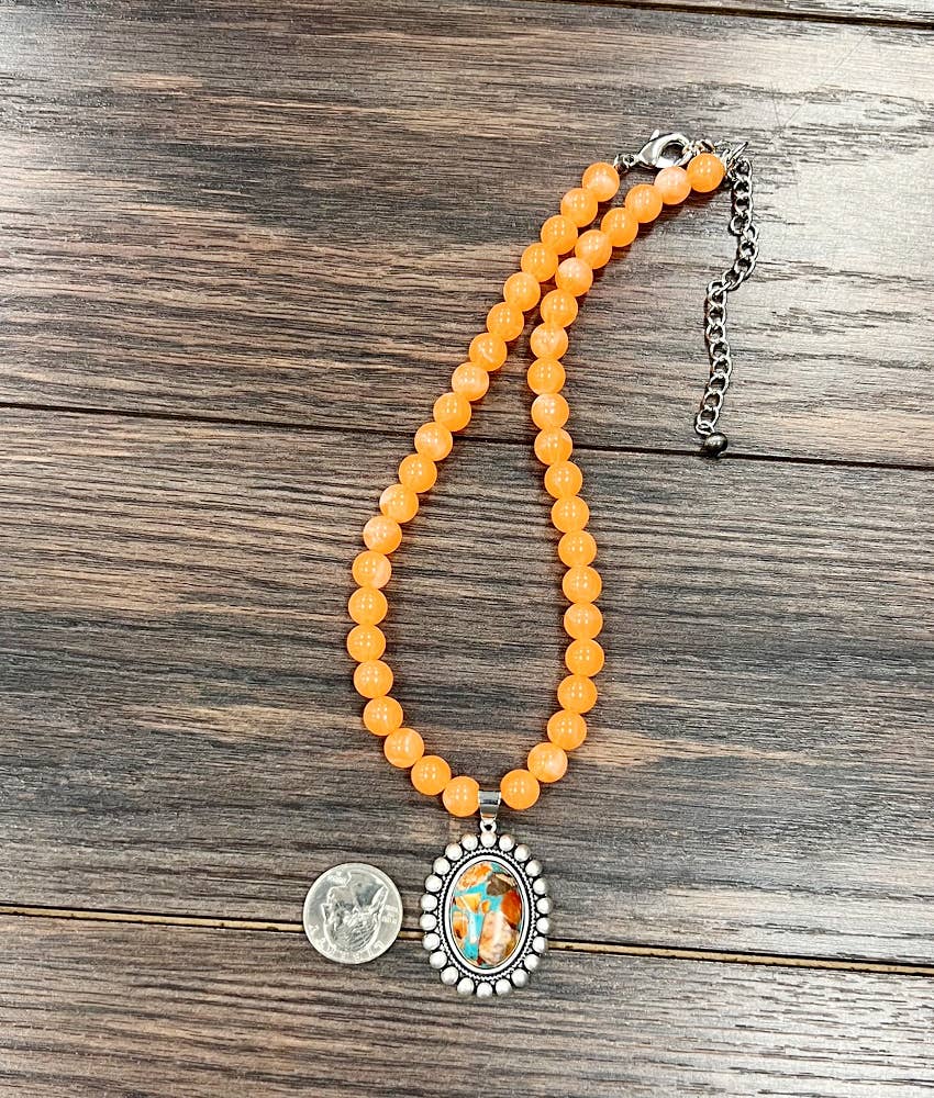 Gemstone Bead Necklace With 1.5 Inch Pendant 16 To 21