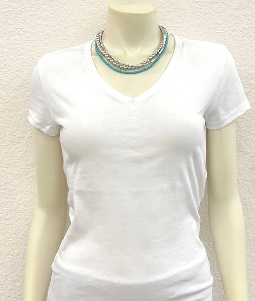 Handmade 16 Inch Silver Navajo Bead And Turquoise Necklace