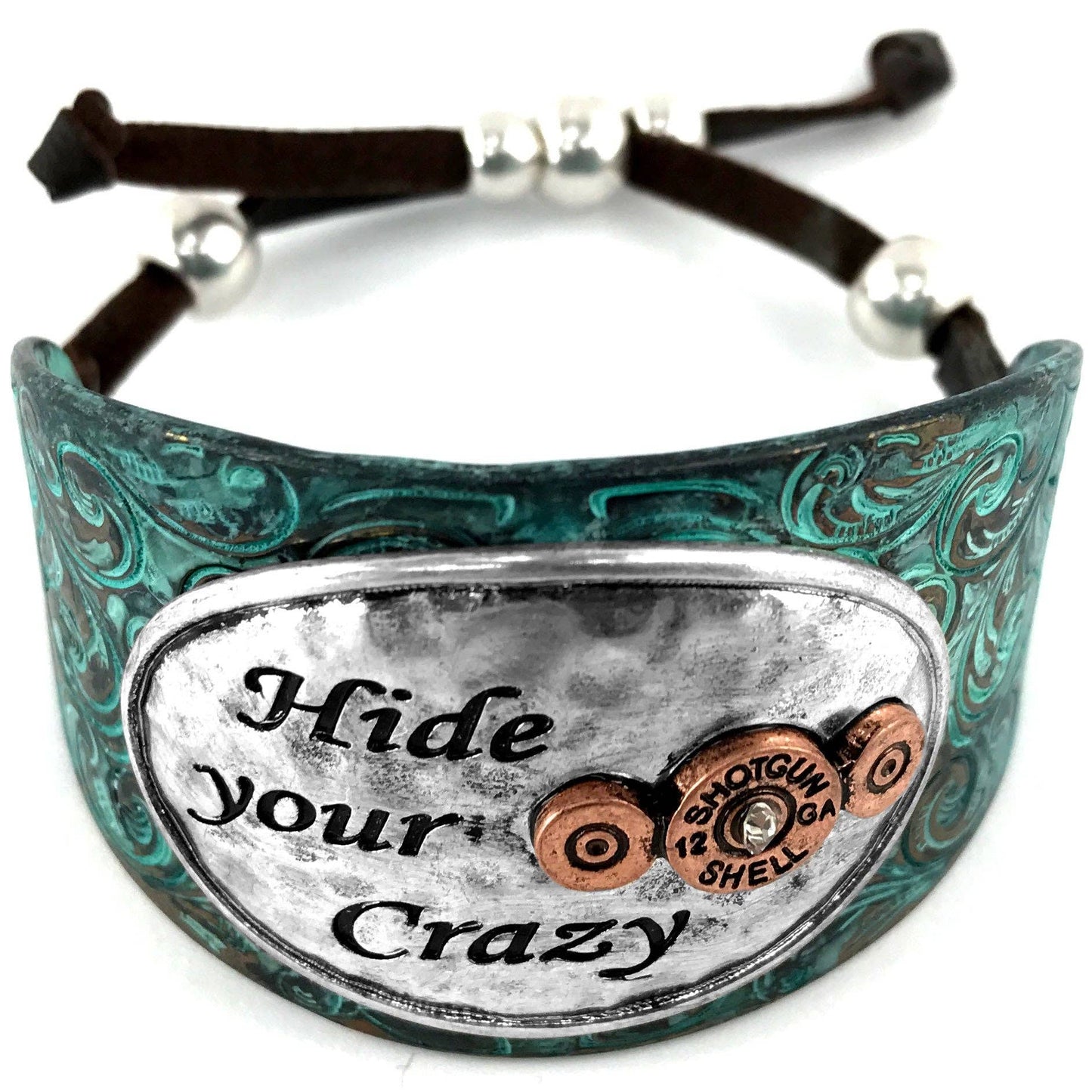 Hide Your Crazy Bullet Western Bracelet Cuff With Patina Finish For Rugged Yet Refined Western Style