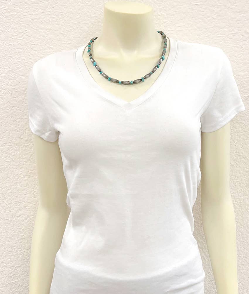 Handmade Navajo Style Turquoise Necklace Elongated Bead 18 To 23 Inch Extender Stone