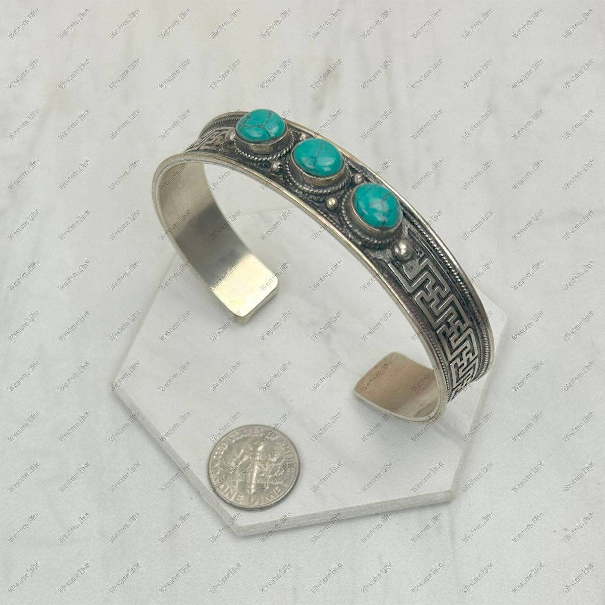Navajo Style Blue Turquoise Natural Stone Bangle, Germain Silver