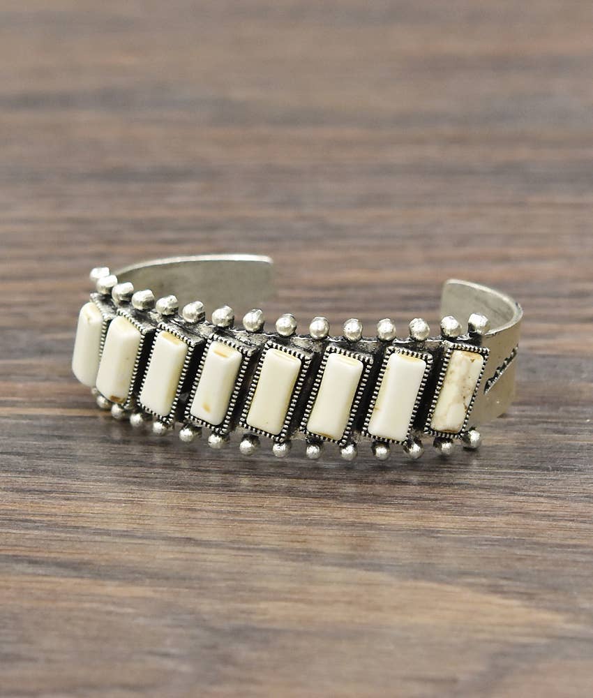 Navajo White Turquoise Natural Stone Cuff Bracelet, C Shape 1 Inch Band