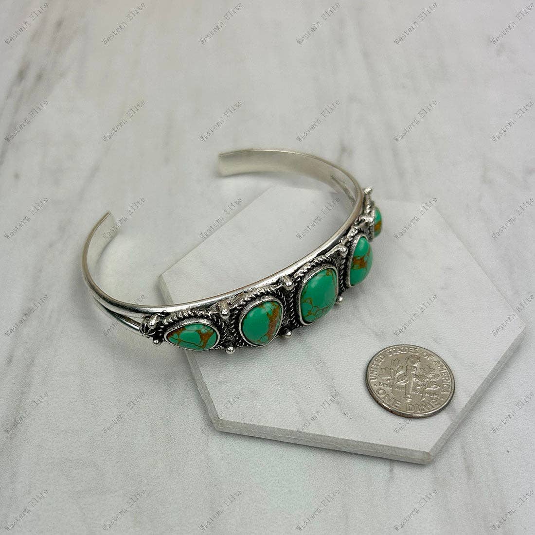 Navajo Style Silver Metal Bangle With Blue Turquoise Stone