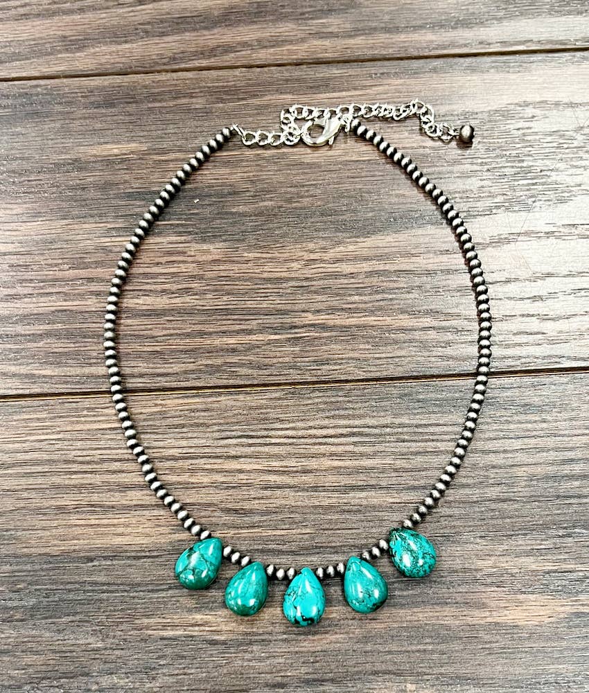 Handmade Navajo Style Turquoise Necklace 17 to 22 Inches with 4mm Beads