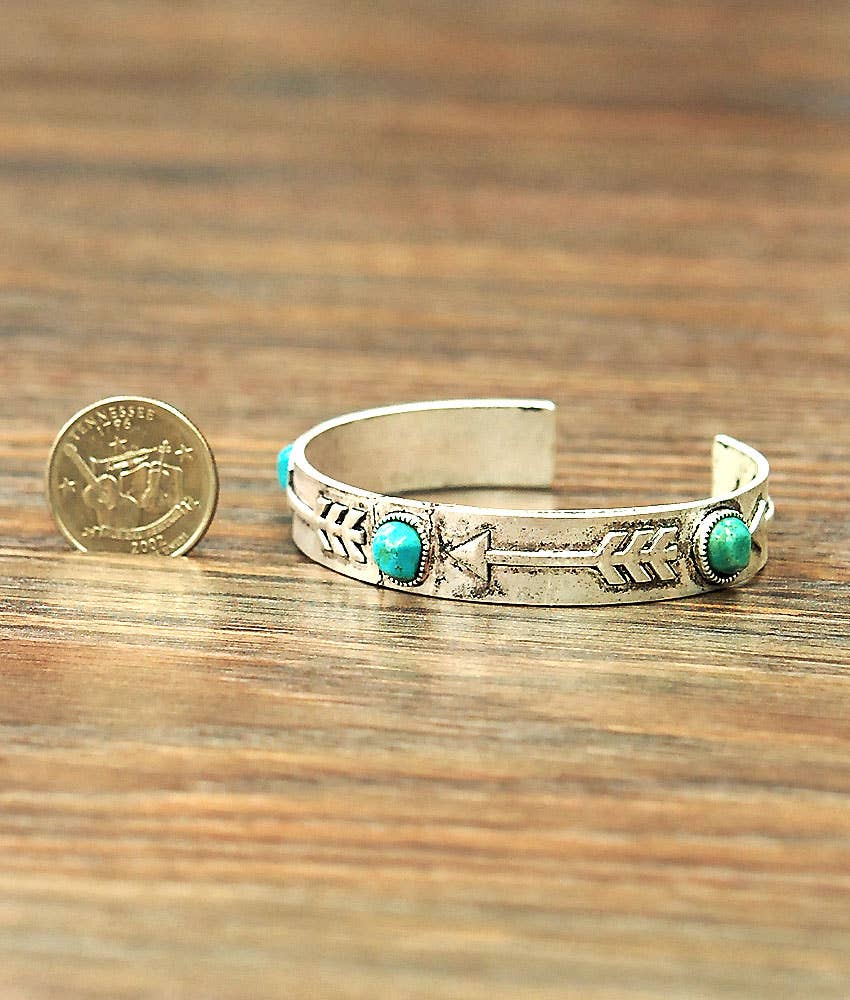 Navajo Turquoise Natural Stone Cuff Bracelet Antique Silver Plate