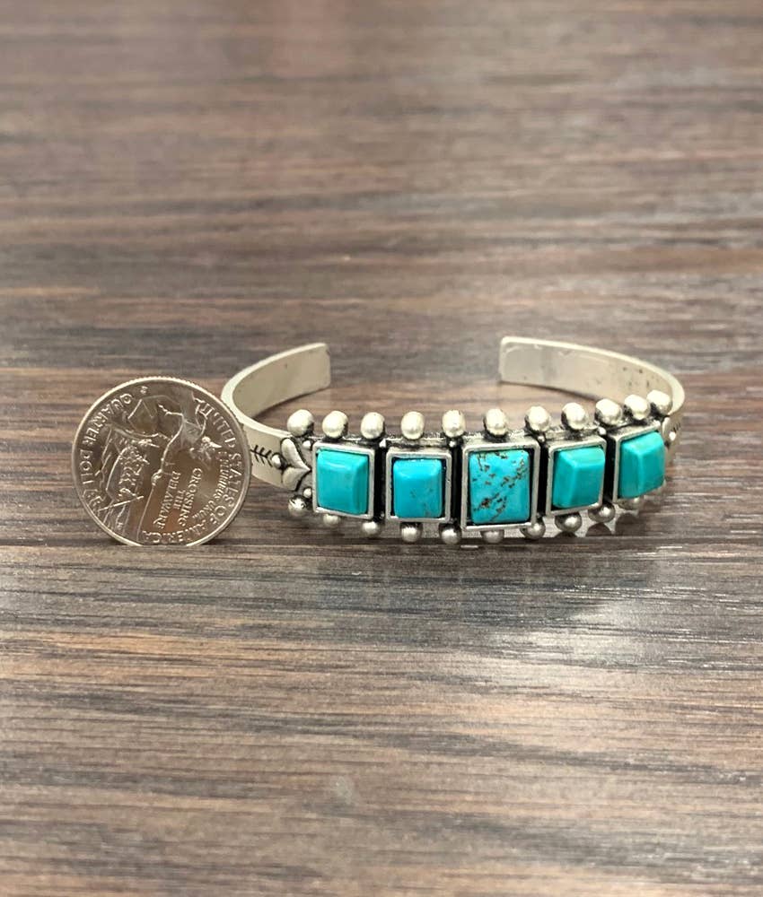 Navajo Style Square Graduated Turquoise Cuff Bracelet Natural Stone