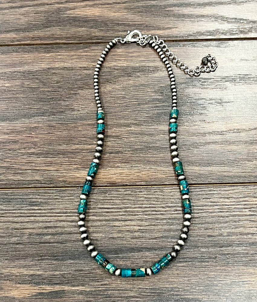 Handmade Gemstone Necklace with Rondelle and Navajo Beads 18 to 23 Inches Long