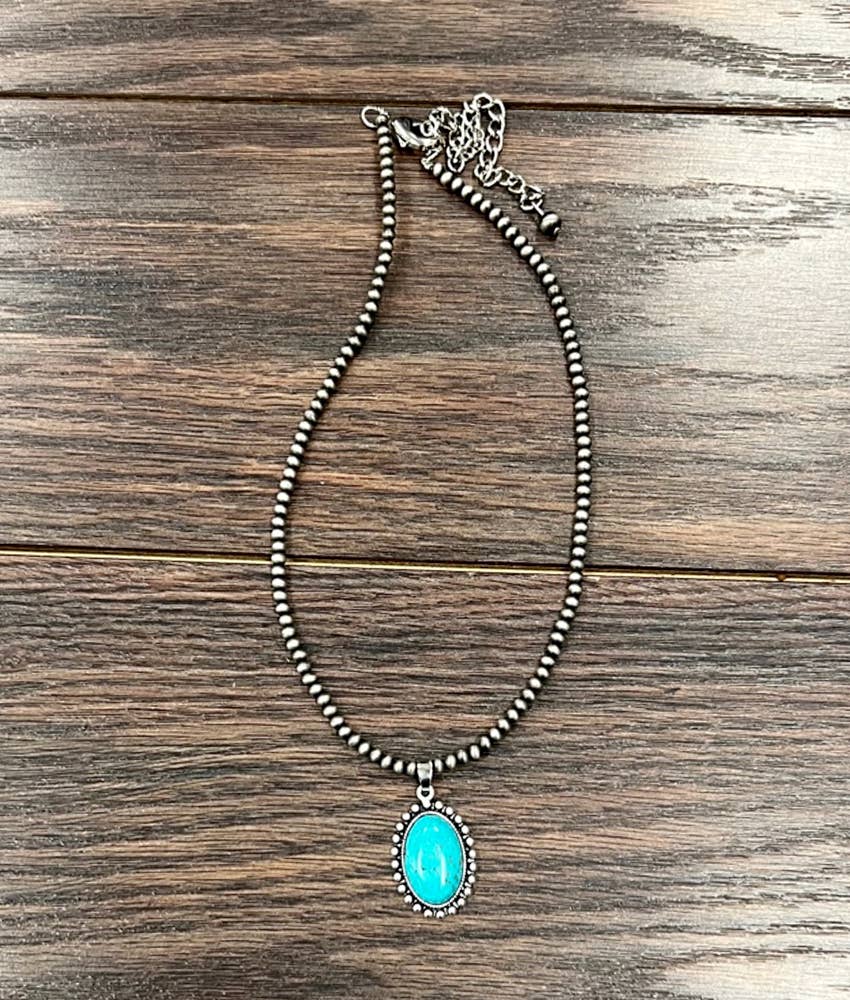 Adjustable Navajo Style Turquoise Bead Necklace 4mm 15 to 20 Inches Pendant