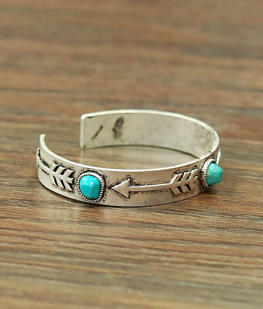 Navajo Turquoise Natural Stone Cuff Bracelet Antique Silver Plate