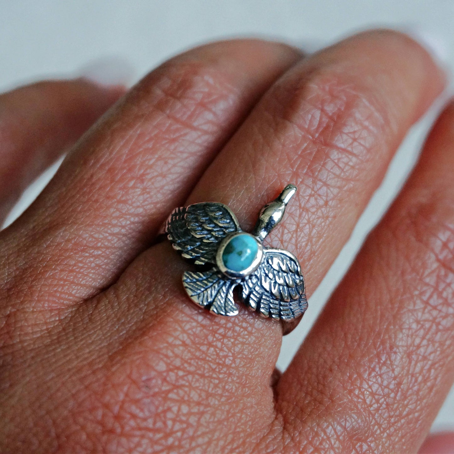 Boho Chic Native American Guardian Hawk Turquoise Ring: Size 7, 8,10, Gift Box