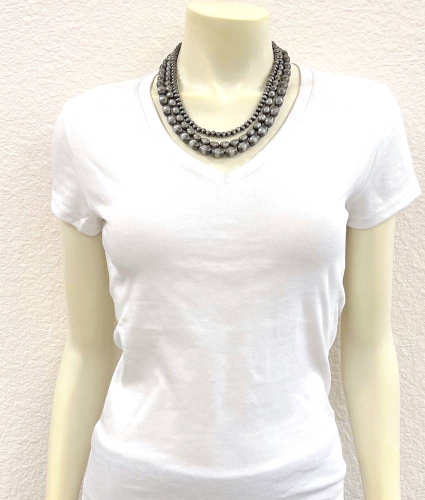 Handmade Three Strand Oval And Round Navajo Bead Necklace