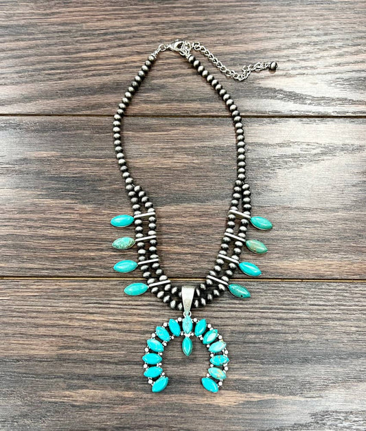 Squash Blossom Turquoise Necklace 18 to 23 Inch Extender