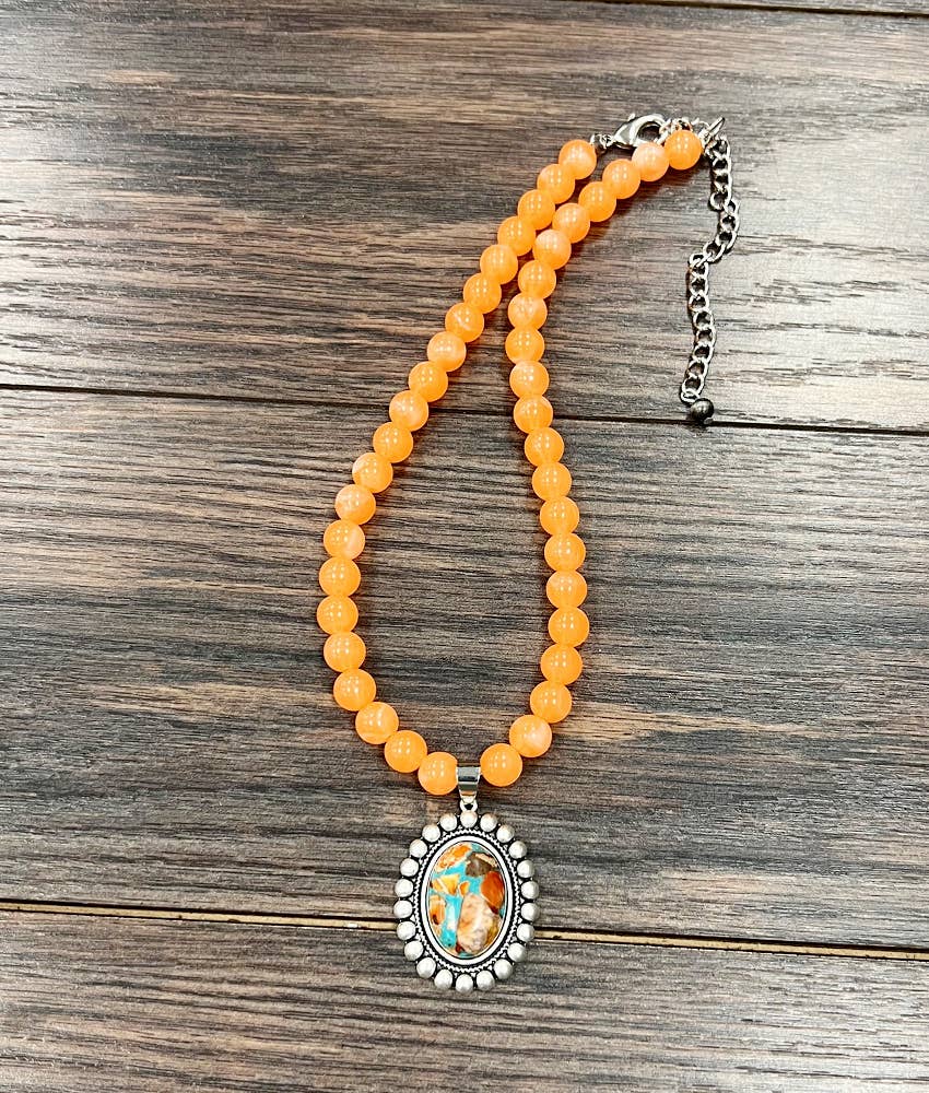 Gemstone Bead Necklace With 1.5 Inch Pendant 16 To 21