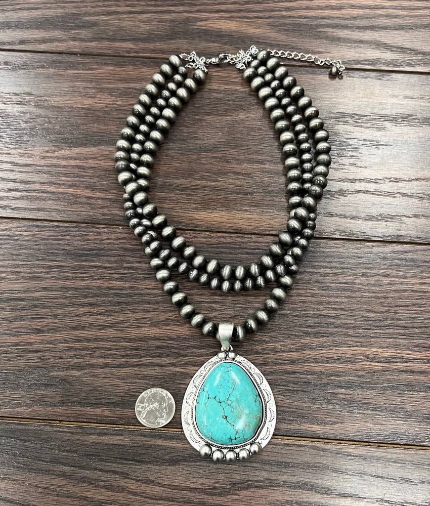 Navajo Turquoise Three Strand Adjustable Necklace Pendant