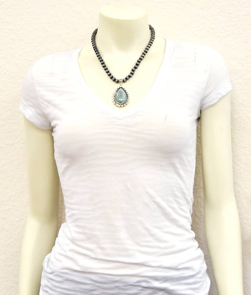 Navajo Turquoise Necklace 16 Inch 8mm Bead Pendant Jewelry