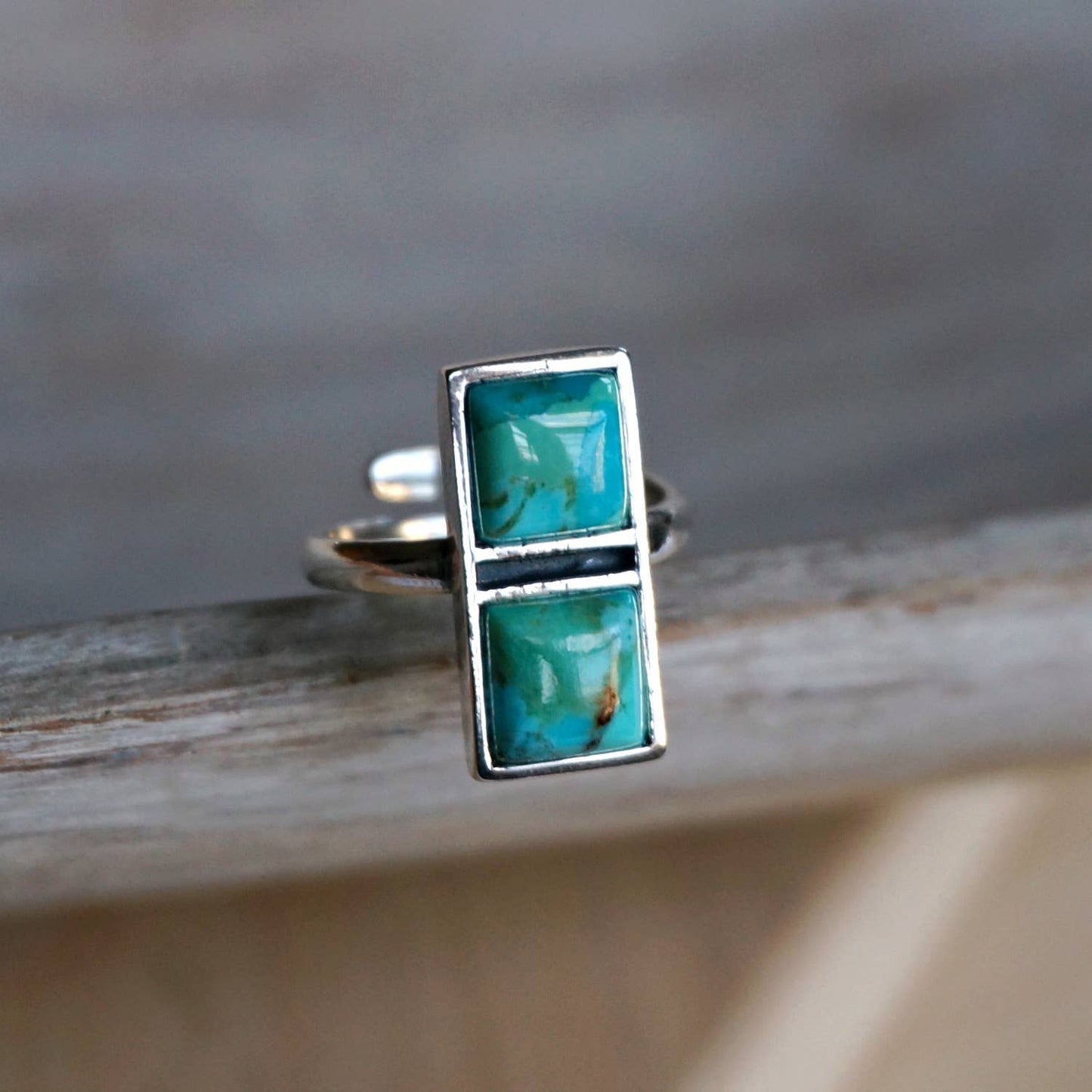 Boho Native American Turquoise Dream Sterling Silver Adjustable Ring, Gift Box