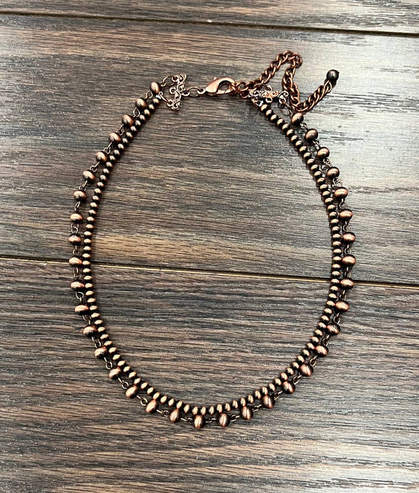 Handmade Copper Navajo Bead Necklace Two Strand 16 21 Inches