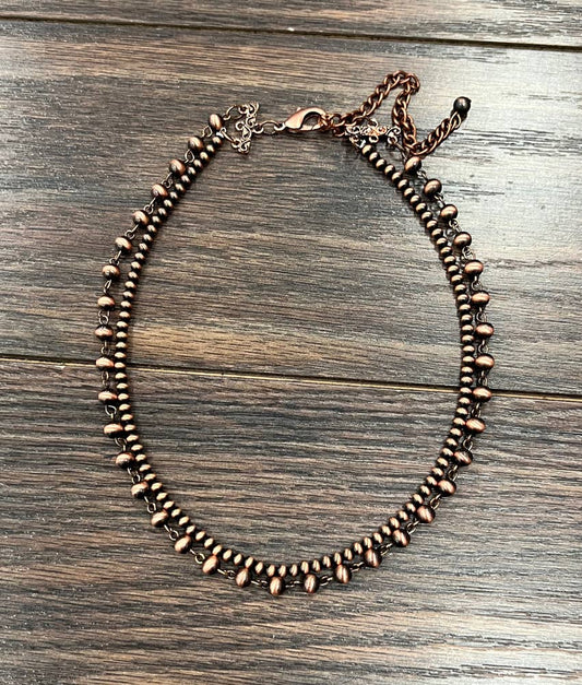 Handmade Copper Navajo Bead Necklace Two Strand 16 21 Inches