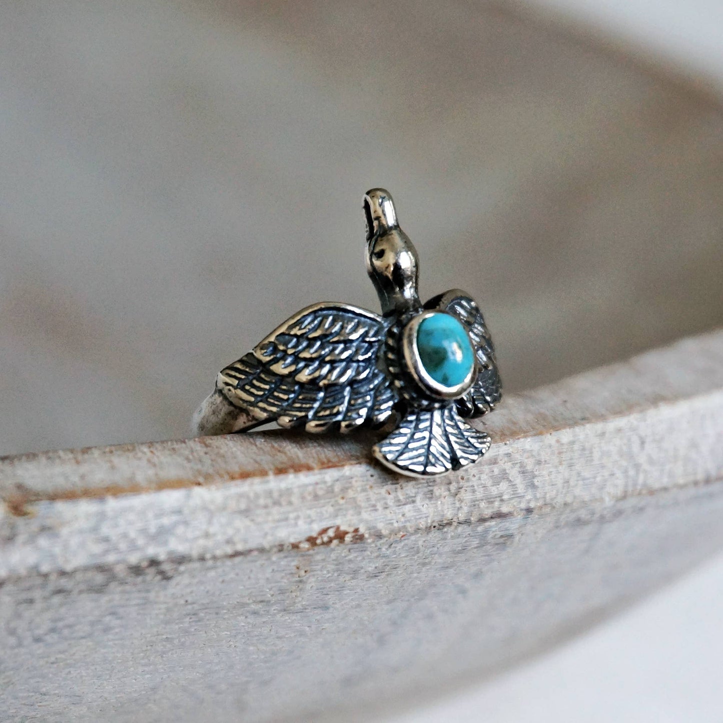 Boho Chic Native American Guardian Hawk Turquoise Ring: Size 7, 8,10, Gift Box