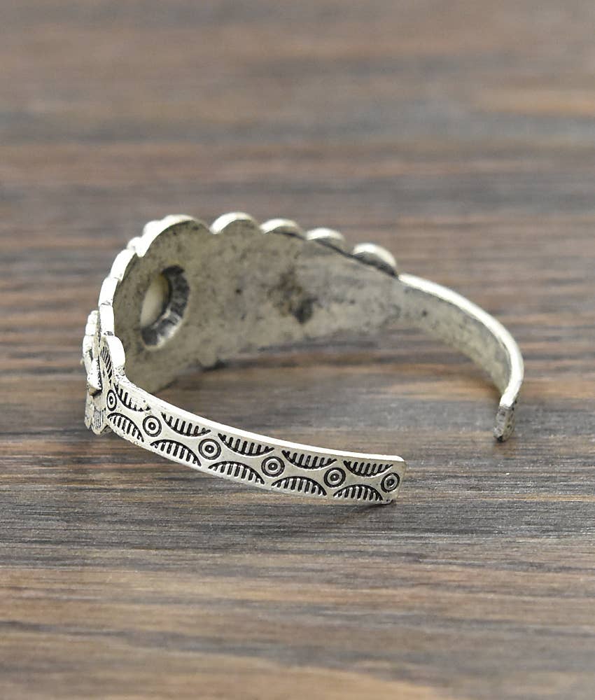 Navajo Style White Turquoise Cuff Bracelet With Antique Silver Plate Finish
