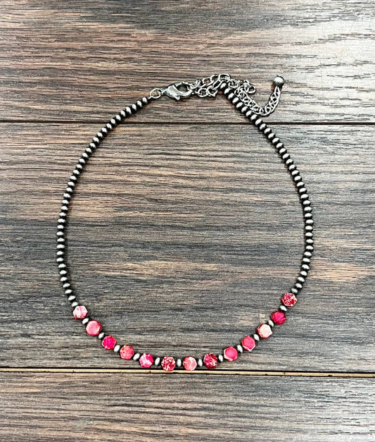 Navajo Hexa Gemstone Necklace 16 Inch Handmade Multi Color Bead Jewelry