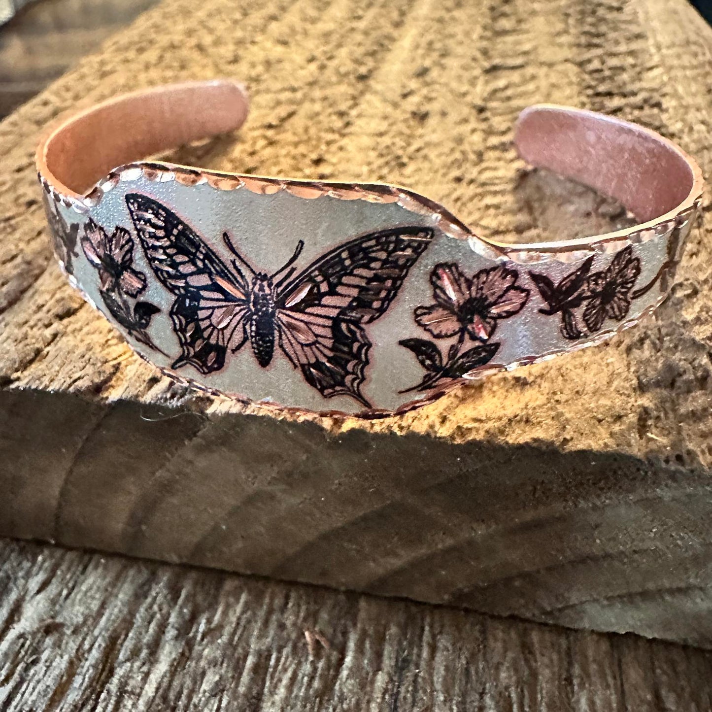 Boho Copper Diamond Cut Elegant Butterfly Cuff Bracelet ,Gift Box