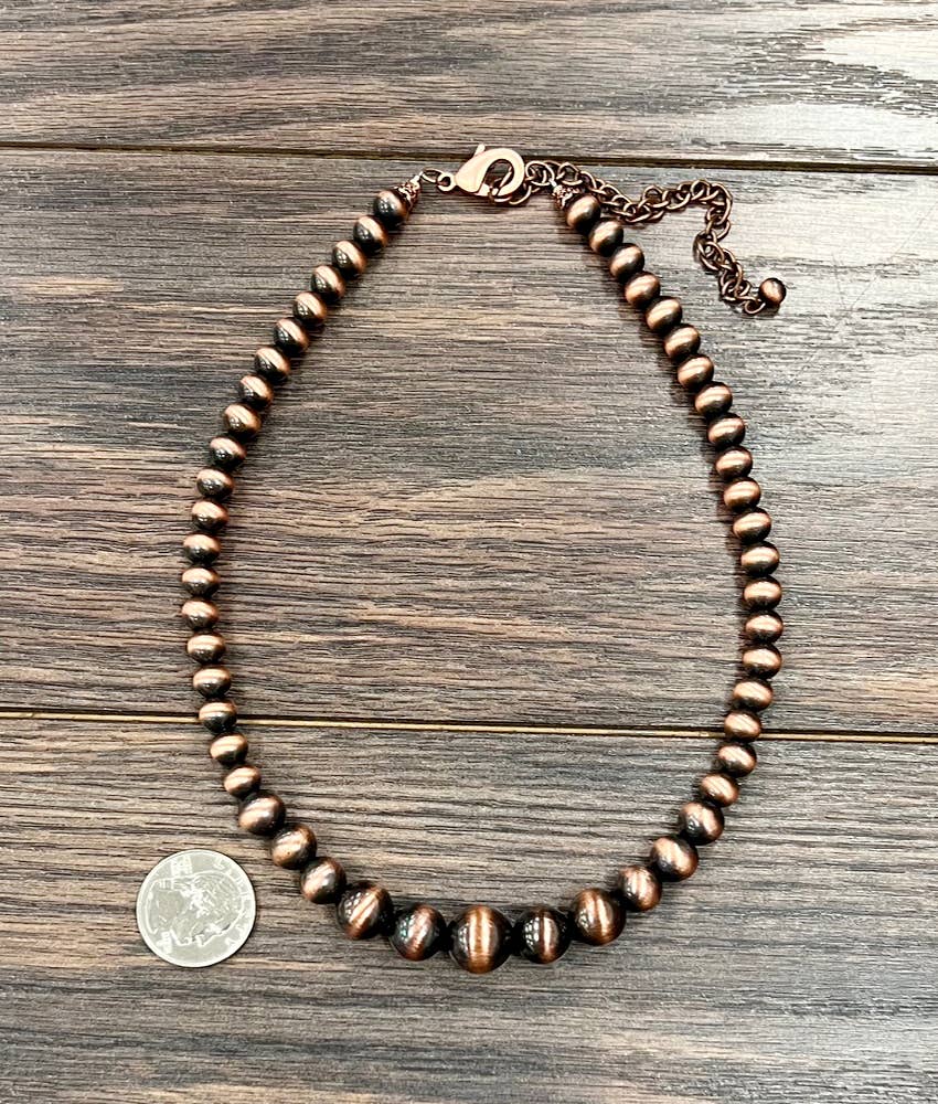 Copper Western Bead Necklace Handmade Navajo Style Adjustable 16 To 21 Inches