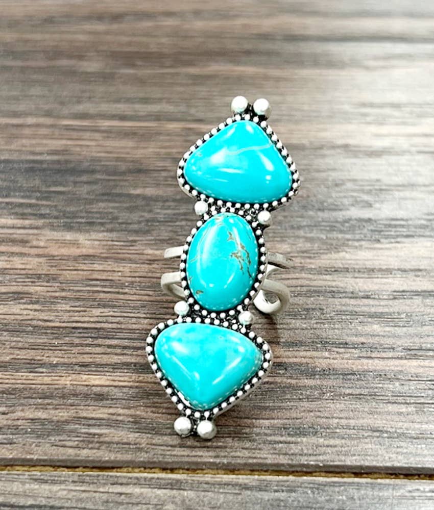 Two Inch Navajo Turquoise Ring Brass Dual Adjustable Band