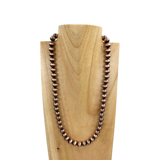 Navajo Style Faux Copper Pearl Bead Necklace 21 Inch 10mm Jewelry